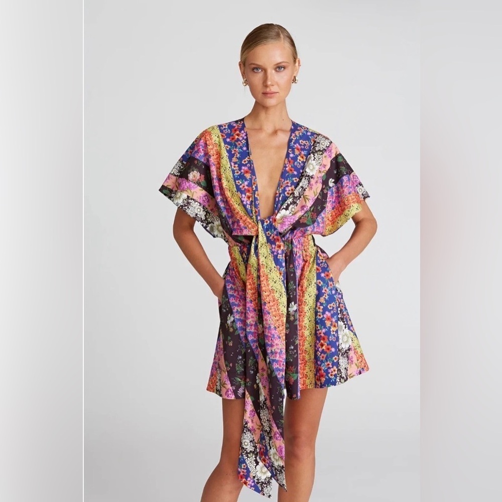 AMUR Nyla Tie Front Mini Dress Multicolor Floral Size 4